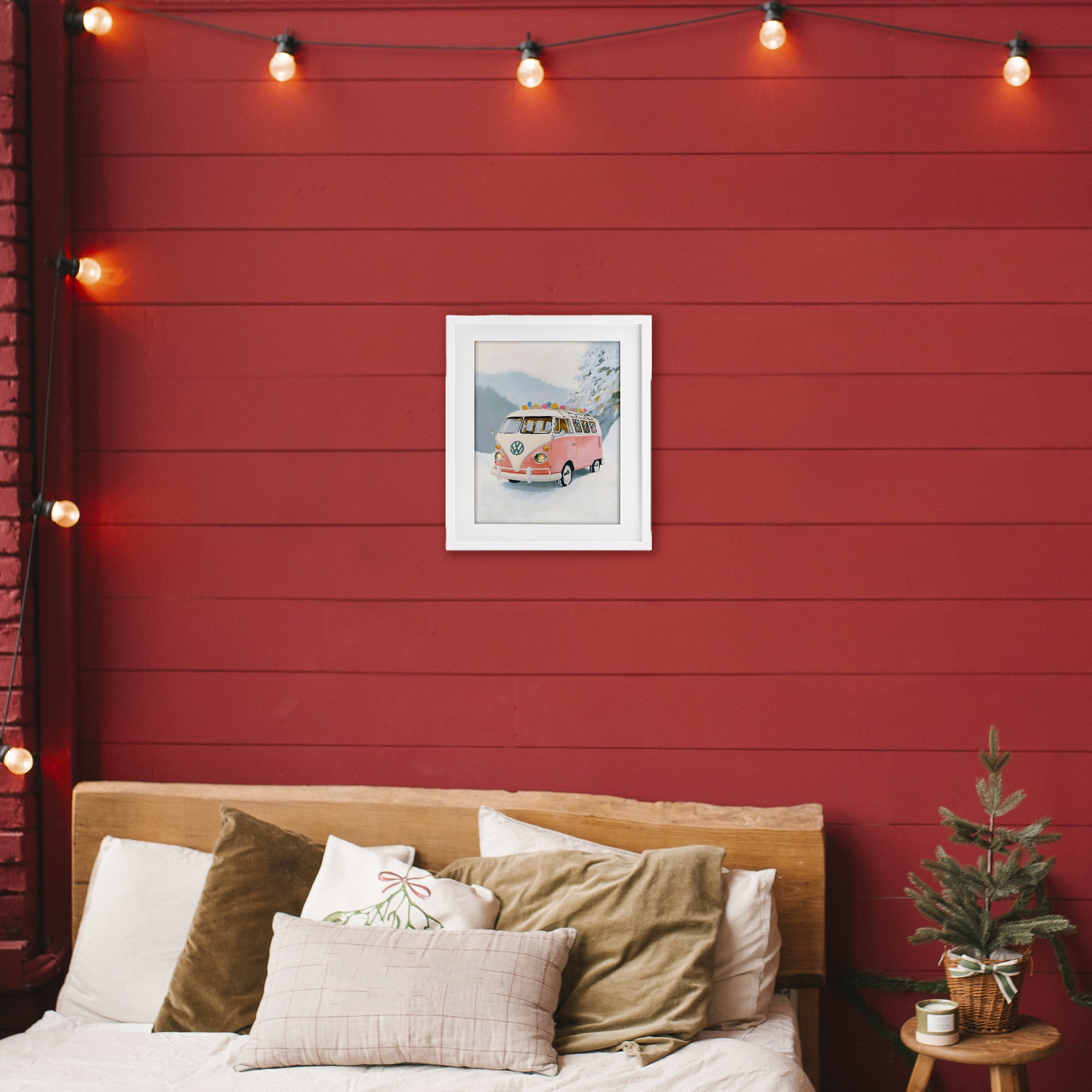 Stupell Industries Pink Christmas Van in Snow White Framed Print Under Glass, design by The Prints Vibe