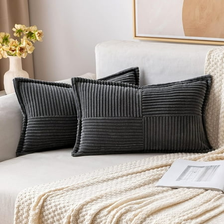 

MIULEE Dark Grey Corduroy Pillow Covers 16x16 with Splicing Set of 2 Super Soft Boho Striped Pillow Covers Broadside Decorative Textured Throw Pillows for Couch Cushion Bed Livingroom