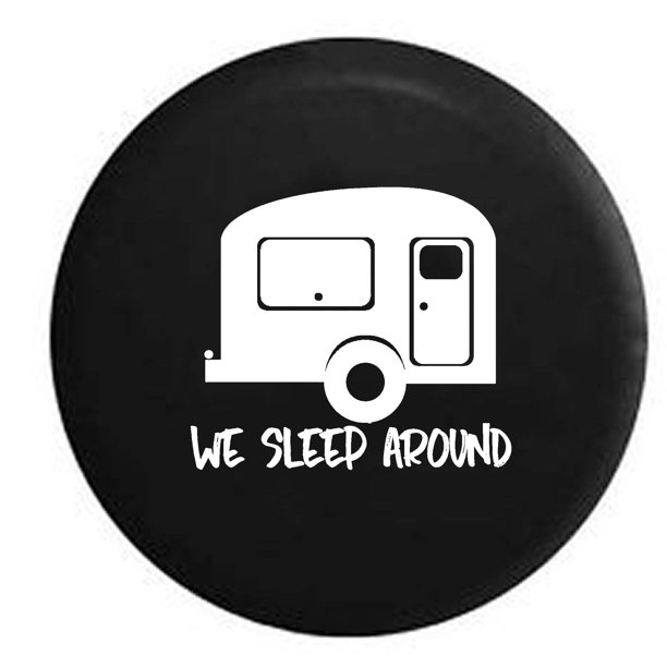 We Sleep Around Travel Trailer RV Camper Spare Tire Cover Vinyl Black 27.5 in