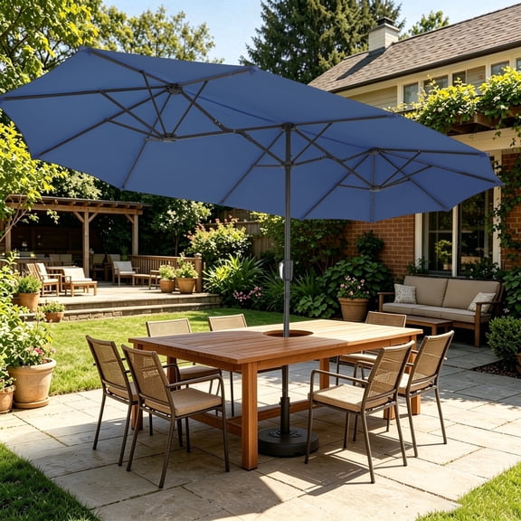 Ainfox 13ft Large Patio Umbrella,Outdoor Double-Sided Rectangle Market Heavy Duty Umbrellas without Base, Navy Blue