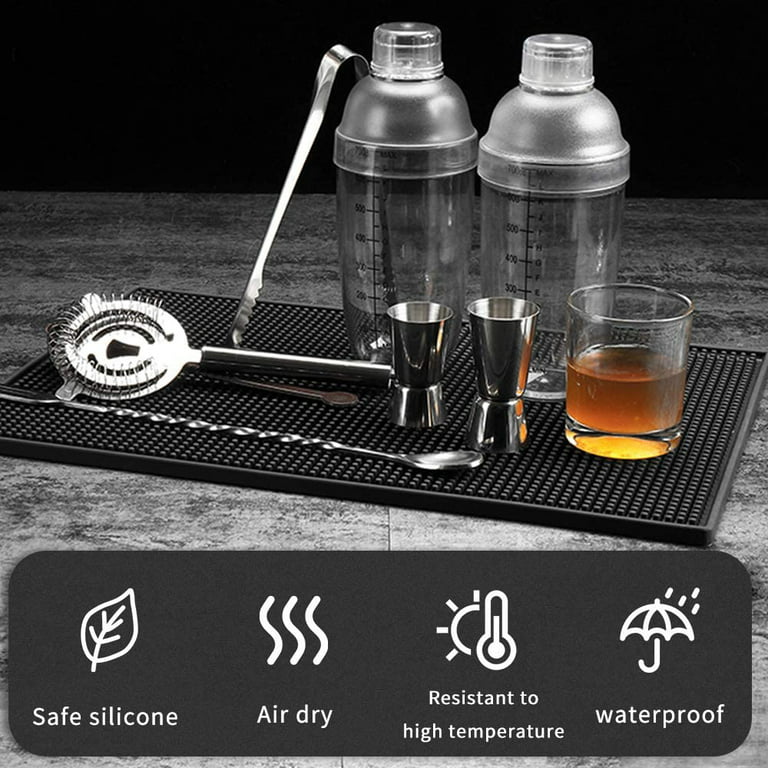 Rubber Bar Mat by ProTensils, 18 x 12, Black Bar Mats, Bar Service Mat,  Black Coffee Bar Mat, Spill Mat for Counter-Top (2 Pieces)