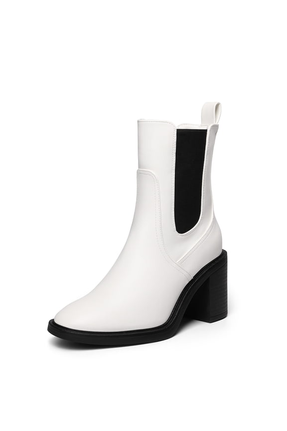 Women's Pointed Toe Chelsea Ankle Booties with Chunky Heel