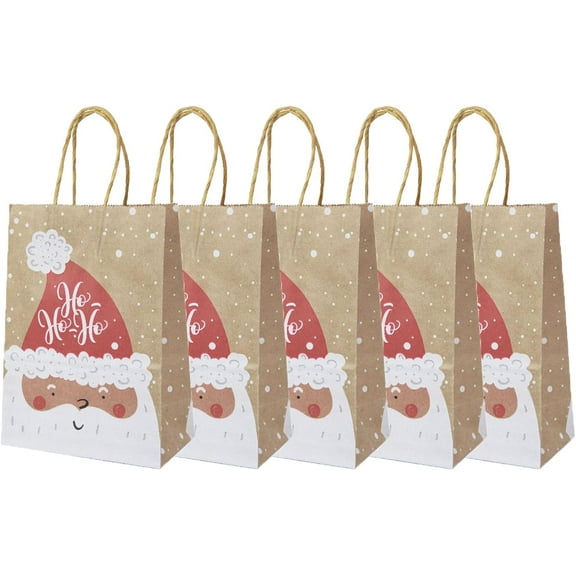 JONJUMP 5 Pieces 21cm Large Chritmas Gift Bags Kraft Paper Bag for Christmas Snack Clothing Present Box Packaging Xmas Bag D08