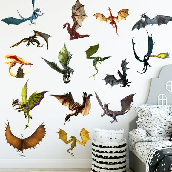 3D Fantasy Dragon Wall Decal Peel & Stick Flying Dragon Wall Stickers Removable Vinyl Dragon Wall Art Decor for Kids Living Room Classroom Nursery Decoration