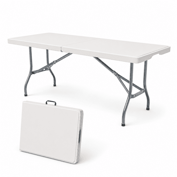 Folding Table 6 Foot - Heavy Duty 330LBS Capacity, Sturdy & Foldable Design with Safety Lock - Portable Tables Folding for Camping, Party, Indoor & Outdoor Use, 1 Pack