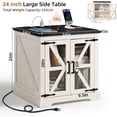 thumbnail image 2 of Joaxswe End Table with Charging Station for Living Room, 24" Farmhouse Side Table with Glass Barn Door, Square Nightstand for Bedroom, Elegant White, 2 of 7