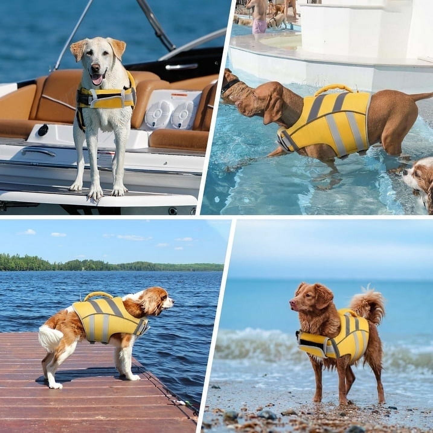 Kuoser Dog Life Jacket with Reflective Stripes, Adjustable Dog Life Vest, Orange, XS