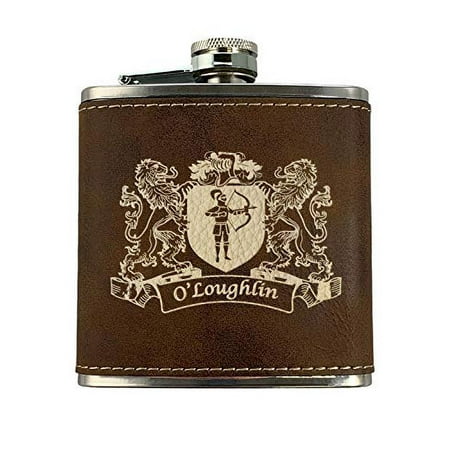 

O Loughlin Irish Coat of Arms Leather Flask - Rustic Brown