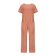 thumbnail image 4 of Summer savings SEMPAI Women's Summer Solid Color V-neck Short-sleeved Oversized Pocket Straight Pants Daily Casual Loose Low-grade Jumpsuit Pants Up to 65% off, 4 of 6