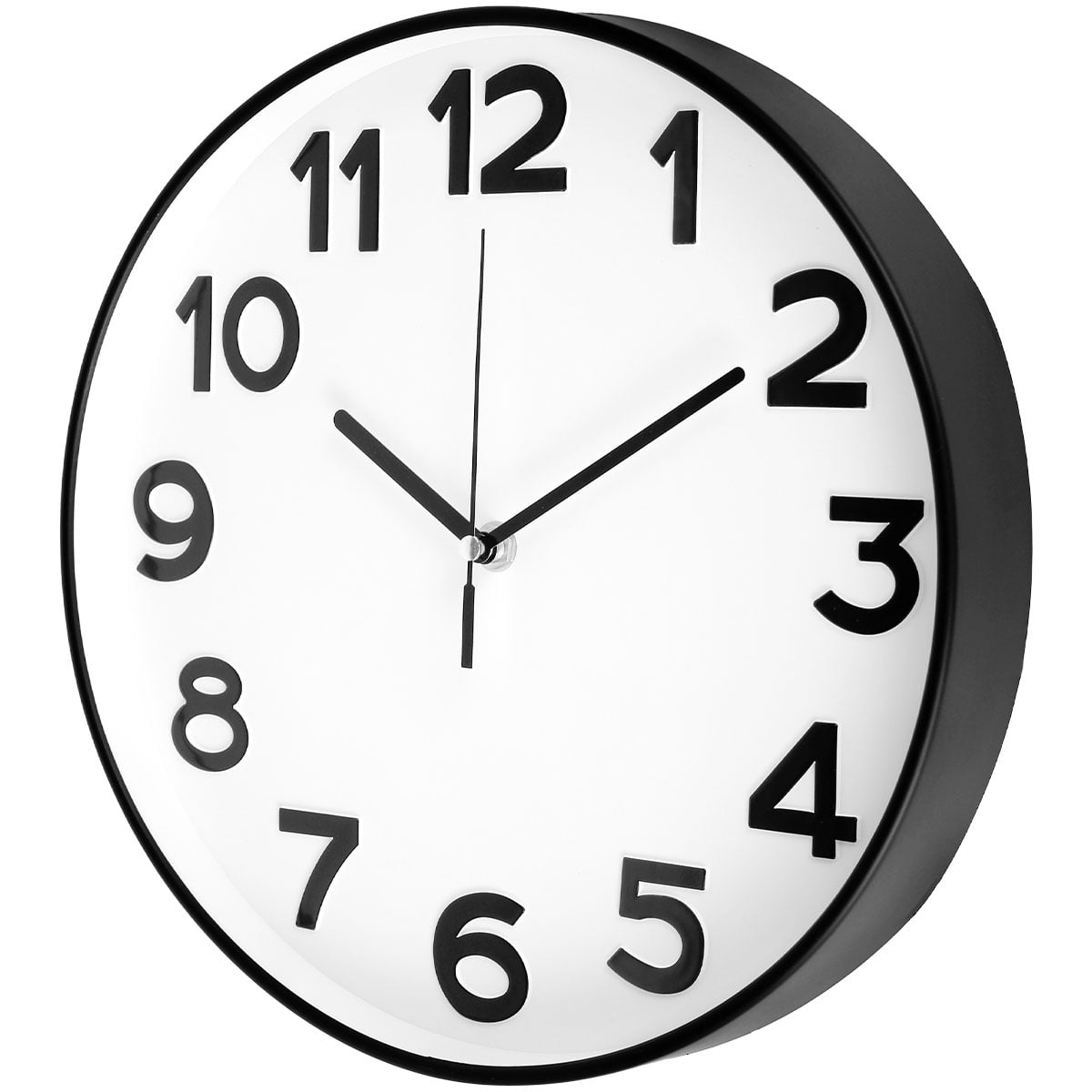 Silent Non-Ticking 12 Inch Quality Quartz Battery-Operated Black Wall Clock 