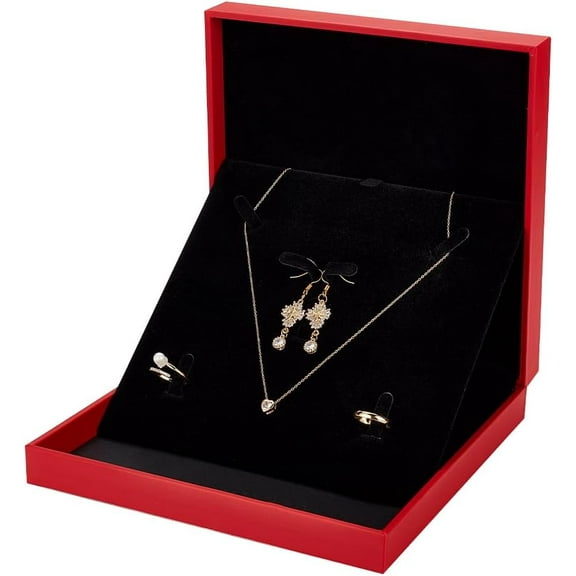 Jewelry Set Box PU Leather Pendant Necklace Gift Box Square Velvet Red Pendant Storage Box Wedding Jewelry Storage Holder Display Case for Women Jewelry Necklace