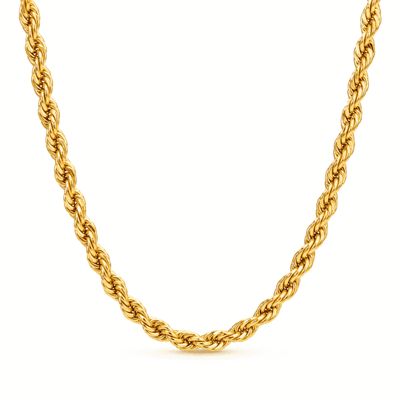 BLING TRAX 14K Gold Plated Rope Chain Necklace Cadena de Oro 3.8mm Diamond Cut Golden Chain for Men and Women, 24 Inch