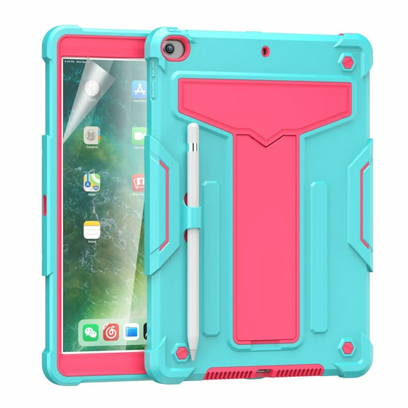 Dteck Screen Protector Case for Apple iPad 8th Generation 10.2" (2020),Shockproof 3-layer-protection Hybrid Rubber Hard PC Back Protective Kickstand iPad 7th Gen 10.2-inch (2019) Cover,Mint Rose