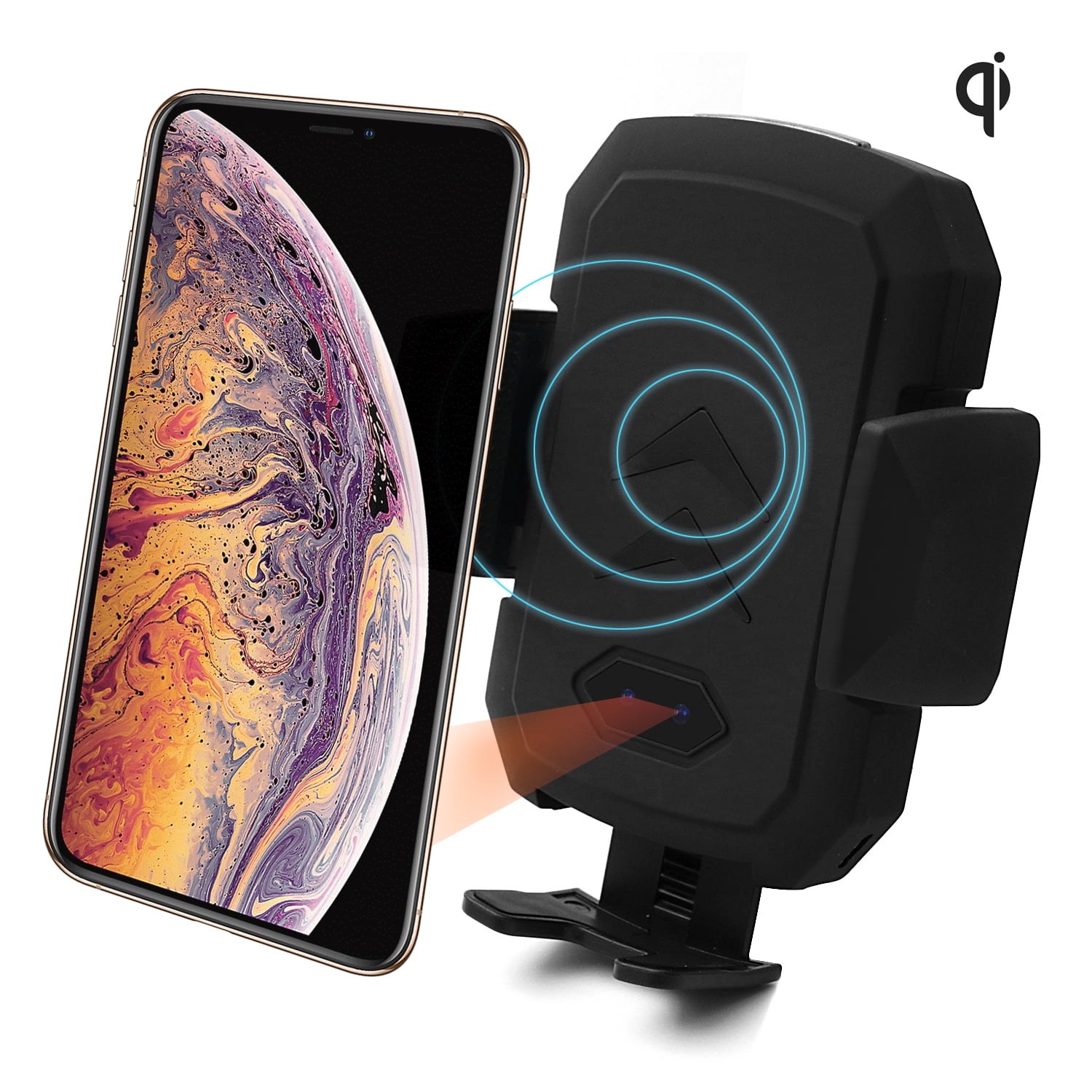Silber Automatische Klemmung Smart Ir Sensor Car Mount Wireless Ladeger/äT Halter Drahtloses Schnellladeger/äT Eariy Infrarotsensor Auto Drahtloses Laden Kompatibel Mit Iphone Samsung