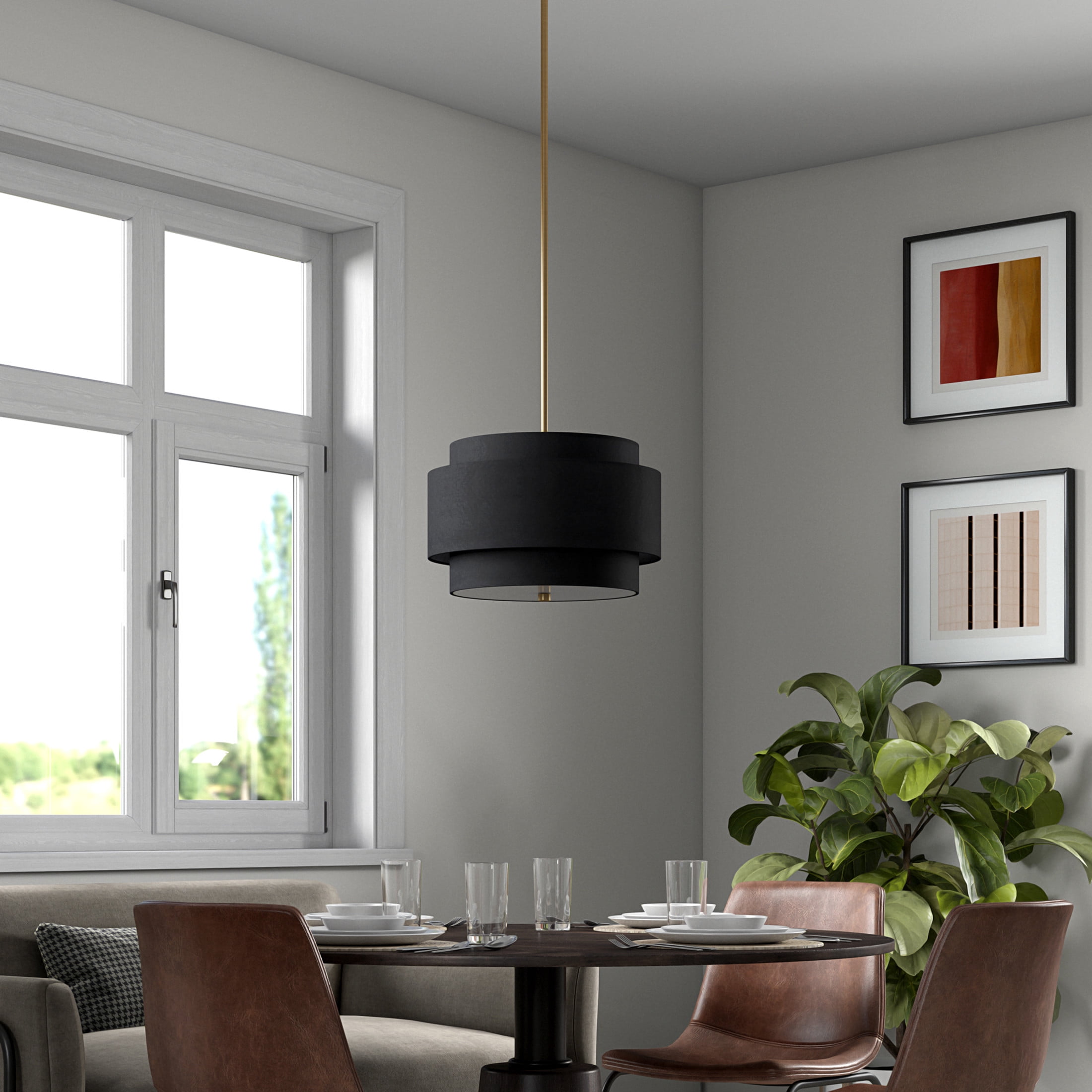 Evelyn&Zoe Modern/Contemporary 16" Wide Brass/Black Pendant