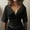 Black, variant on Women's Short Sleeve Blouse Spring Summer Fashion Tshirt V Neck Batwing Sleeve Low Cut Crop Top