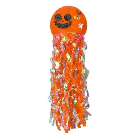 BNNG Hanging Halloween Paper Lanterns, Hanging Decoration, Party Lanterns Witch bat Honeycomb Pom Pom Tassels Set for Indoor Outdoor Garden Party Halloween Decor