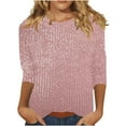 thumbnail image 3 of UVEASISHA Dressy Casual T Shirts for Women Sparkly Glitter 3/4 Sleeve Crew Neck Tee Tops Loose Fit Solid Color Summer Tees Pink XXL, 3 of 7