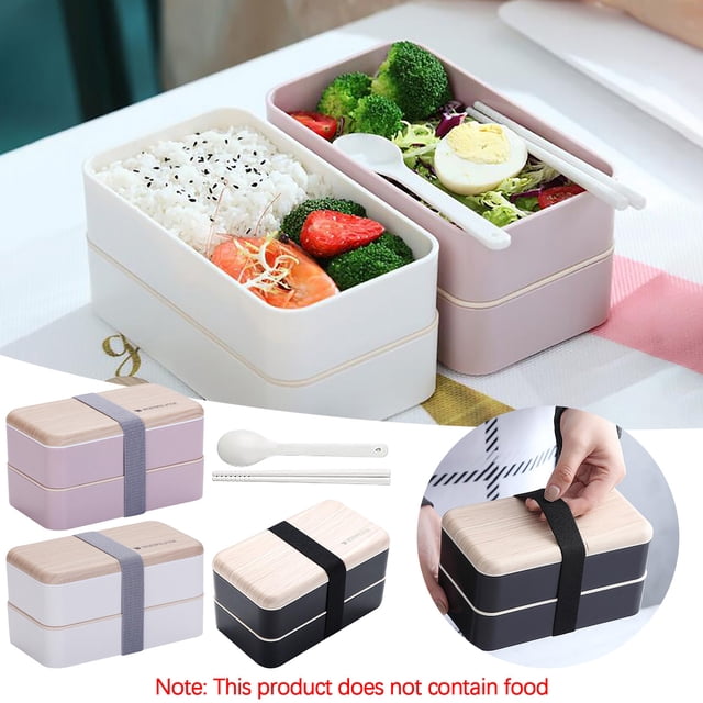 YYV Japanese Bento Microwave Lunch Box Two Layer Wooden Grain Portable Heating Stackable Tableware for Students Office Meal Prep Microwave Bento Box