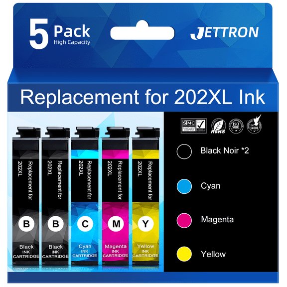 202 XL Ink Cartridge Compatible for Epson 202 202XL T202 Ink Cartridgefor Workforce WF-2860 Expression Home XP-5100 All-in-one Printer(5-Pack)