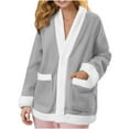 thumbnail image 6 of Fleece Jacket Women Cozy Warm Bed Jackets for Elderly Women Fuzzy V Neck Button Up Sleepwear Long Sleeve Winter Coat Gray XL, 6 of 6
