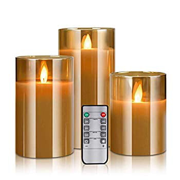 Flameless Candles, Real Wax Glass Shell Flickering Moving Flame Faux ...