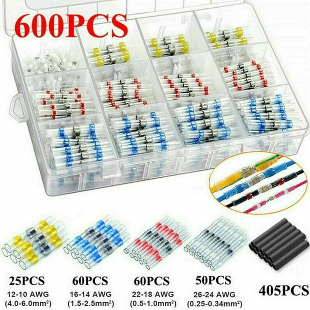 Terminales de conectores de cable termorretráctiles con manguito de sellado de soldadura, impermeables, 50/800 unidades