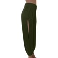 thumbnail image 2 of FYEGRE High Slit Harem Pants Women Hippie Harem Pants Trousers Women's Versatile Casual Pants with Slit Design Everyday Outfit for Spring Summer Fall Leisure Activities Green M, 2 of 4