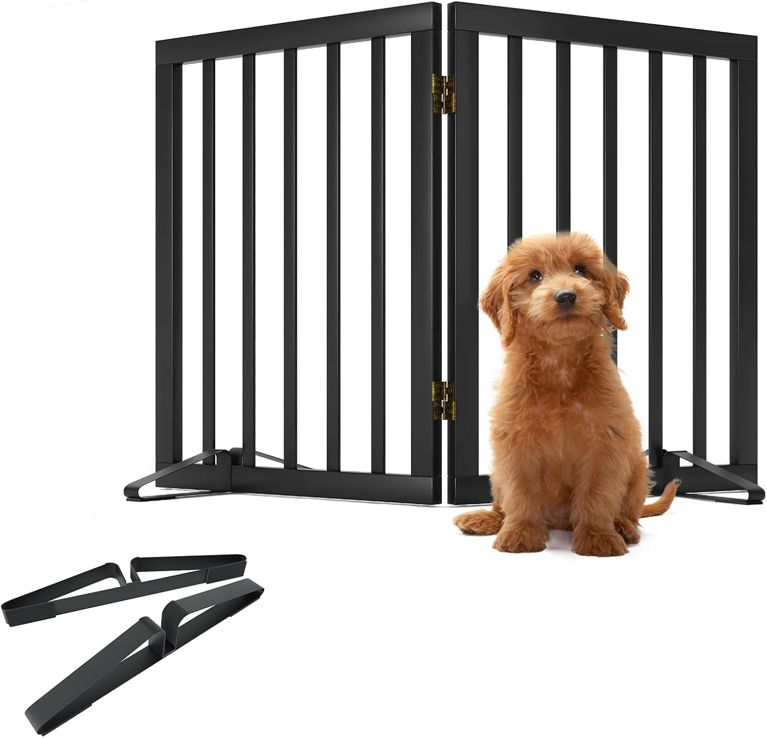 Smart FENDEE Bamboo Dog Gates for Doorways Freestanding Pet Gate, 2 Support Feet, 24"H, Black