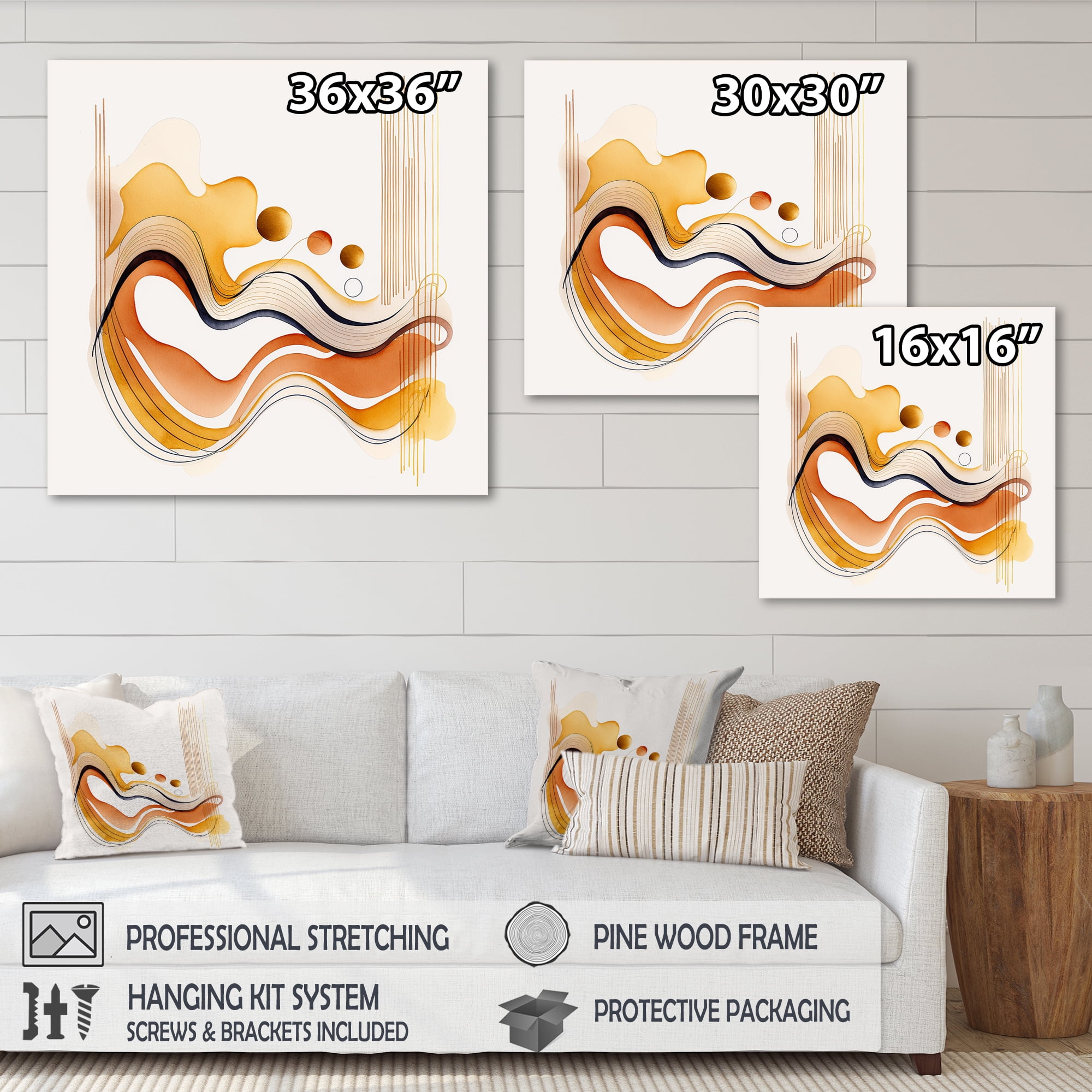 Designart Burnt Orange Waves Abstract III Canvas Wall Art