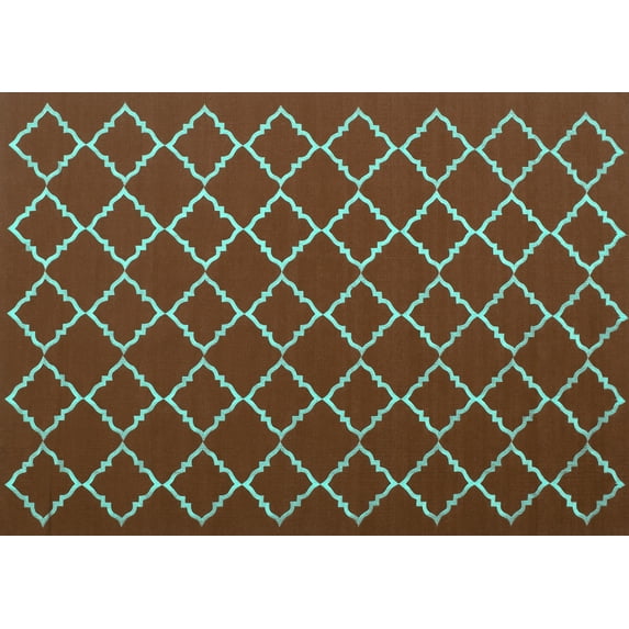 Ahgly Company Machine Washable Indoor Rectangle Trellis Turquoise Blue Modern Area Rugs, 5' x 7'