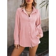 thumbnail image 6 of Anbech Wavy Texture Women Long Sleeve Shirt Lapel V Neck Dressy Button Down Work Top, 6 of 7