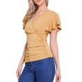 thumbnail image 4 of Blusa Faux Wrap Inspire Chic para mujer, blusa casual de verano con cuello en V y mangas con volantes, talla M, color caqui, 4 of 6