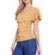 thumbnail image 4 of Blusa Faux Wrap Inspire Chic para Mujer, Blusa Casual de Verano con Cuello en V y Mangas con Volantes, Talla L, Color Caqui, 4 of 6