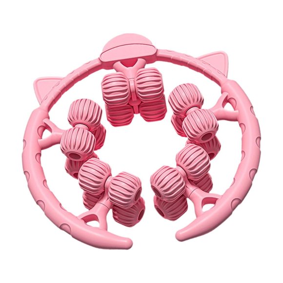 Rodillo de masaje para piernas con 20 ruedas, versátil rodillo muscular manual con abrazadera circular para antebrazo y pantorrilla. Rosa