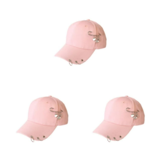 Guardoinrt Adjustable Belt Baseball Cap With Ring Decor Stay Fashionable And Comfortable Pin Pink 3Set