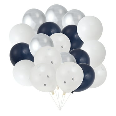 Unique Bargains 20 Pcs Latex Party Balloons with Ribbon 10 Inch Round Helium Balloons for Wedding Anniversary Deep Blue White