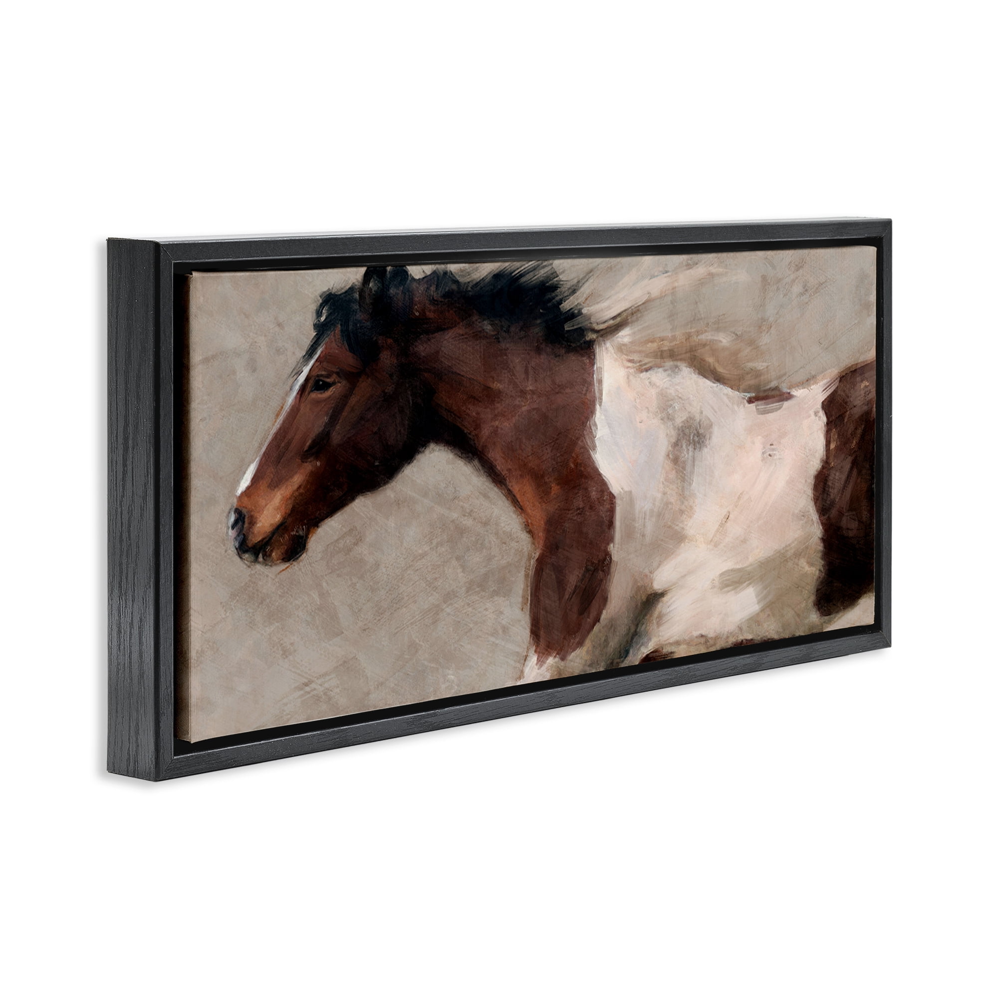 Stupell Industries Dashing Brown Horse Animals Painting Black Floater Framed Canvas Art Print Wall Art, 25 x 11