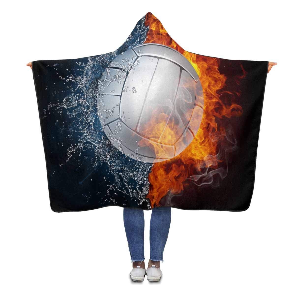 ASHLEIGH Volleyball Fire Water Sports Throw Hooded Blanket 56x80 inches
