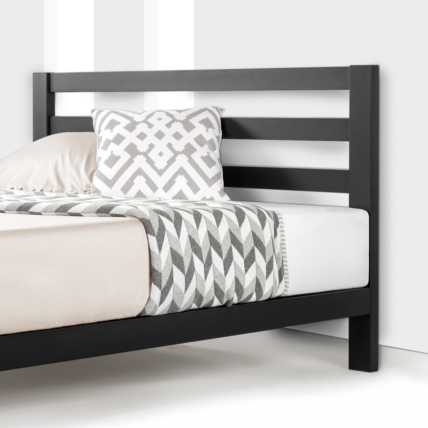 Mellow Modernista Classic HD 10" Metal Platform Bed with Headboard and Wood Slats, Black, Twin