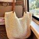thumbnail image 1 of Bolso tejido de paja 2024, bolso retro literario tejido a mano, bolso informal de algodón para mujer, bolso de hombro para vacaciones en la playa, bolso de mano, 1 of 5