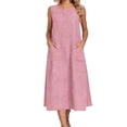 thumbnail image 2 of Wowcloth Woman's Maxi Dress, Solid Color Sleeveless Tank with Pockets, Cotton Linen Blend Round Neck Ankle-Length for Casual Daily Wear and Summer, 2 of 5