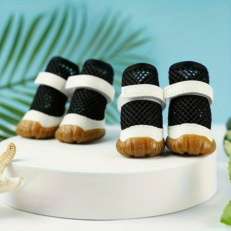 ENIYUU 4PCS Breathable Mesh Dog Boots for Hot Weather Anti-Slip PVC Dog Shoes with Hook and Loop Tape Paw Protectors for Small Breeds - Summer Pet Footwear