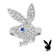 Playboy Ring Bunny Logo Swarovski Crystals Adjustable Size 5.5 up