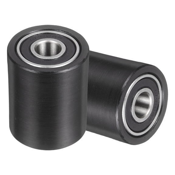 Uxcell 2 Pack Plastic Roller Wheel with Bearings, ID 3/8" (10mm)  x OD 1-1/4" (32mm) x Length 1-9/16" (40mm), Guiding Wheel Flat Belt Idler (Black)