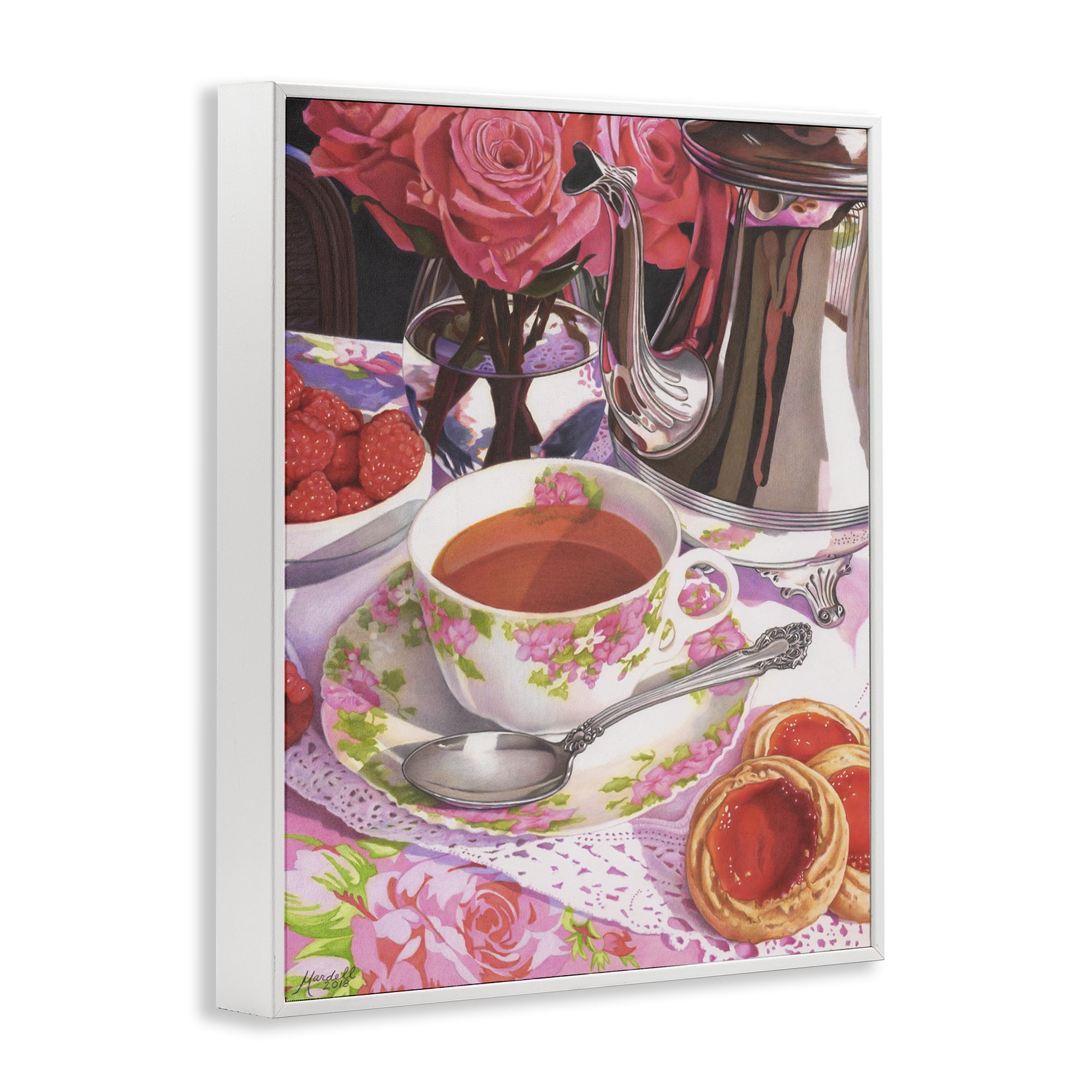 Stupell Industries Tea & Strawberry Cookies Food & Beverage Painting White Framed Art Print Wall Art, 11 x 14