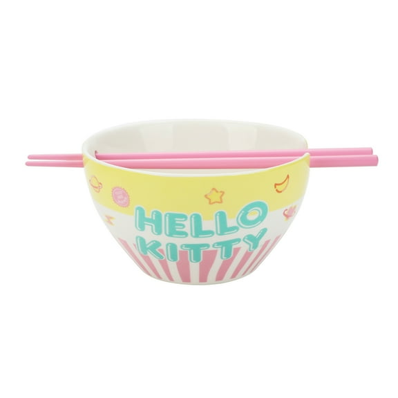 Hello Kitty Planets Stars & Rocket Ships 20 Oz Ramen Bowl With Chopsticks