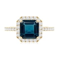 thumbnail image 4 of Rosec Jewels London Blue Topaz Halo Engagement Ring with Diamond - Asscher Cut Ring - AAA Grade Certified - With Jewelry Box, 18K Yellow Gold, US 3.00, 4 of 8