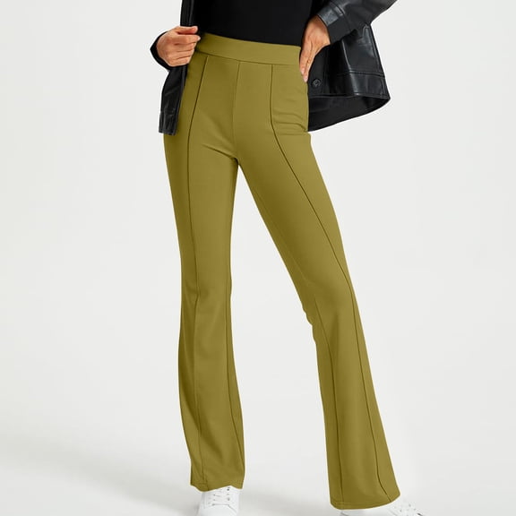 ClodeEU Women's Flared Work Trousers,Stretchy High Waist Business Pant,Casual Trousers with Pockets Yellow,Womens Plus M