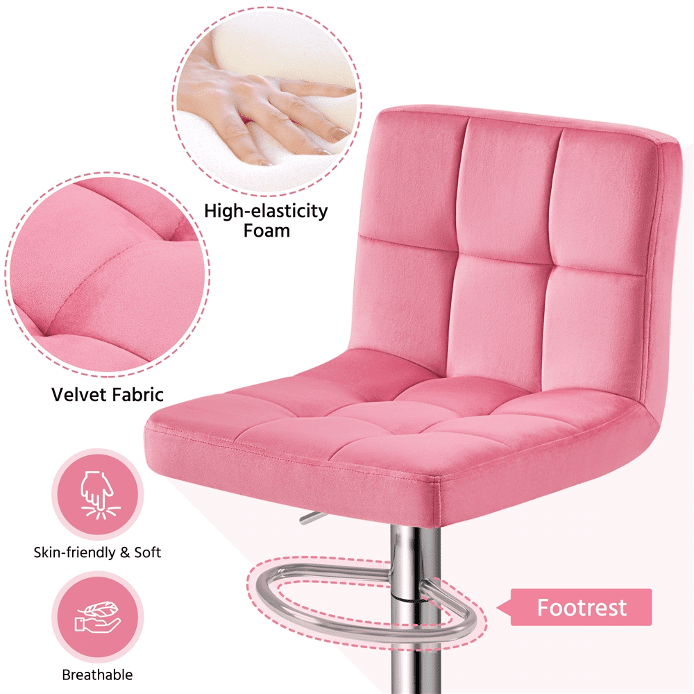 Alden Design Adjustable Modern Velvet Counter-Height Mid-Back Bar stool Set of 2, Pink